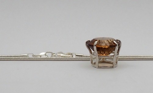 Concave Cut Golden Orange Imperial Topaz Necklace, 18.02 Carat Round Set in S/S