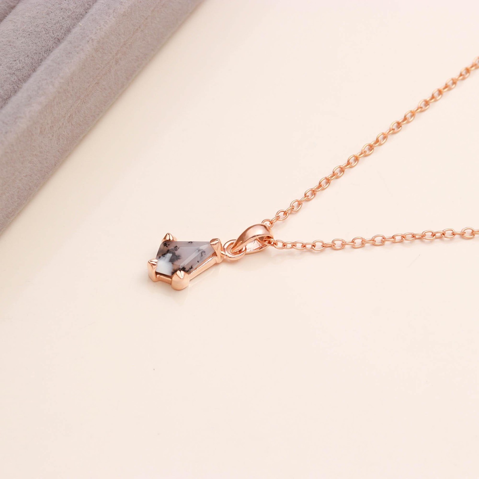 Natural Dendrite Opal Kite Necklace Rose Gold Plated 925 Sterling Silver Jewelry