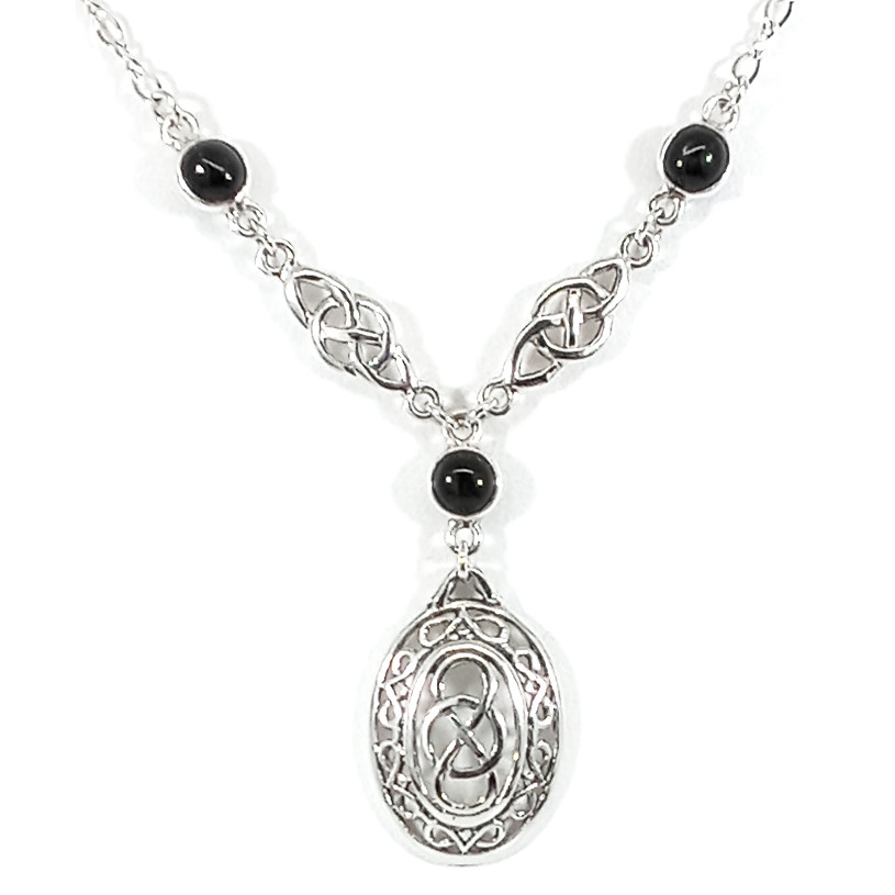 Vintage 925 Sterling Silver Black Onyx Celtic Infinity Knotwork Necklace