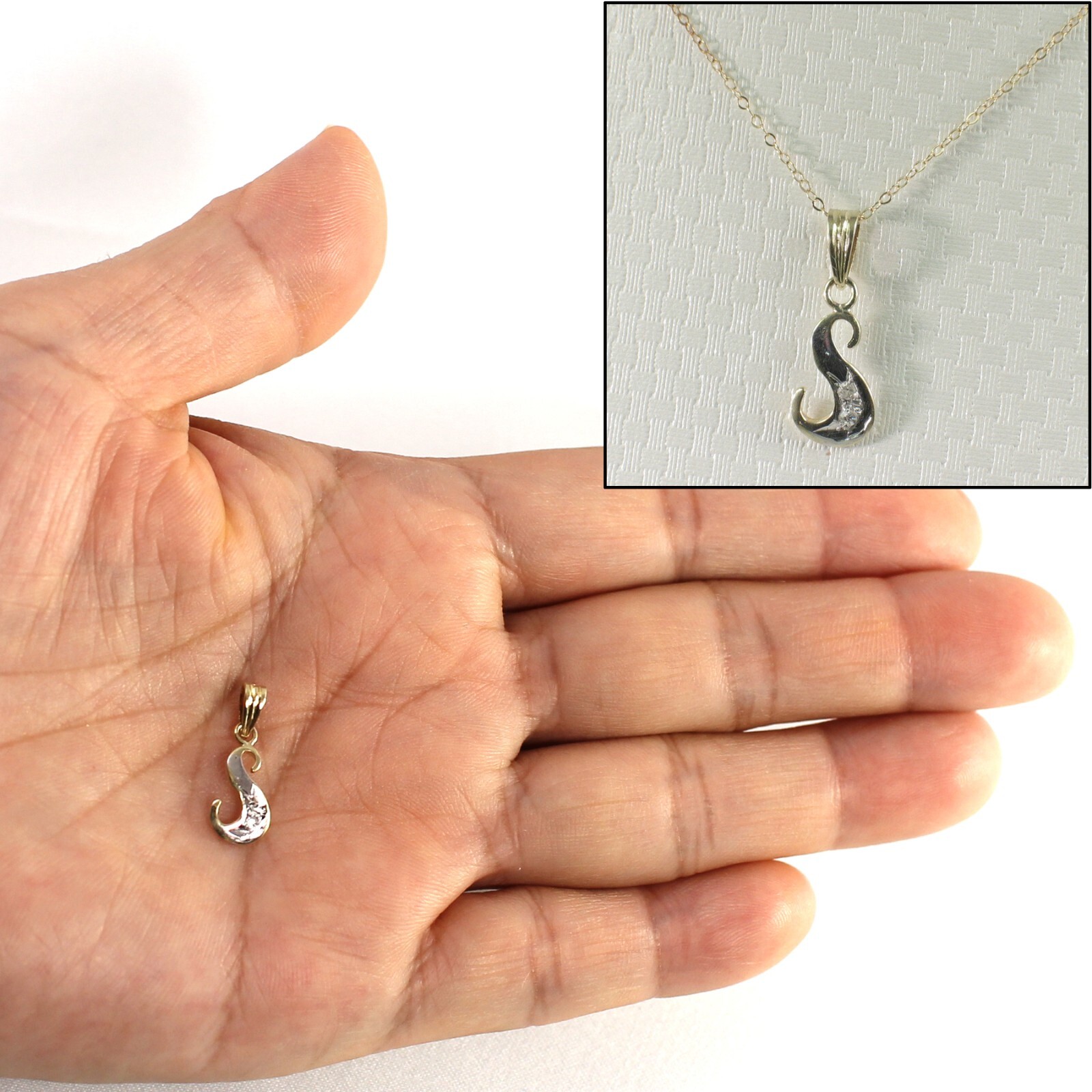 14k Yellow Gold Diamond Letter S Initial with Bail Pendant