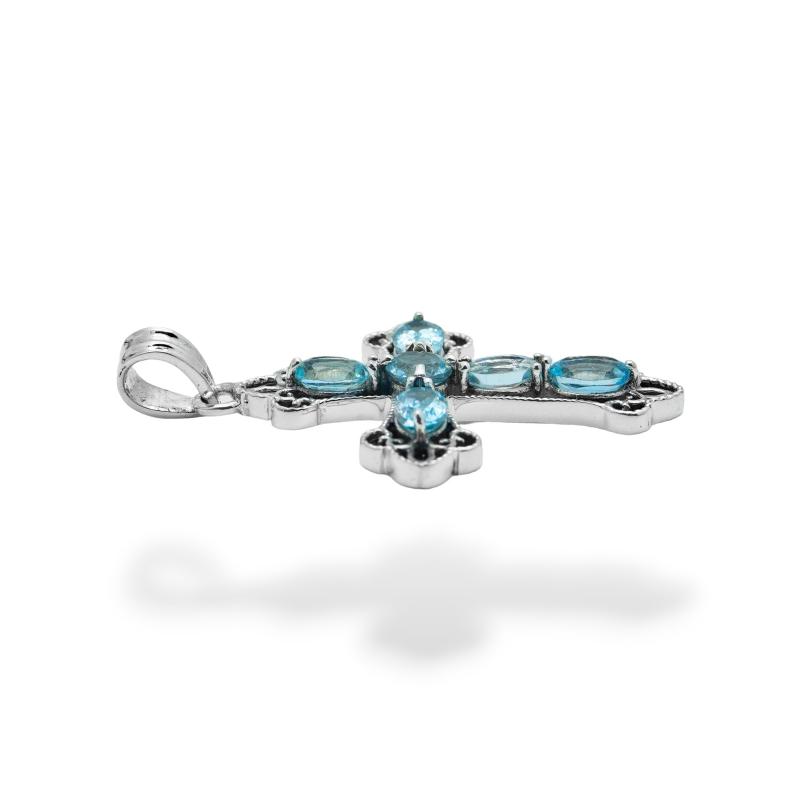 Genuine Blue Topaz Cross Pendant Sterling Silver 925 Christian Jewelry Gift