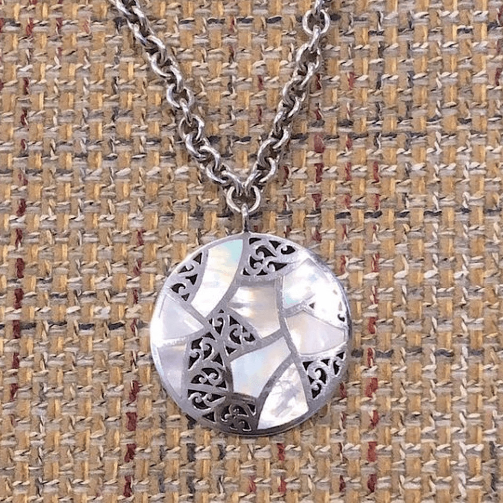 LOIS HILL Mother of Pearl Inlay Sterling Silver Cutout Pendant Toggle Necklace