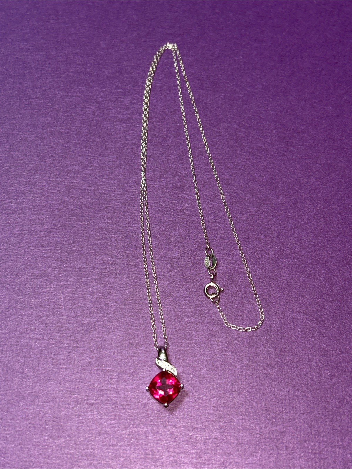 Sterling Silver Necklace with Synthetic Red Stone Marked 925