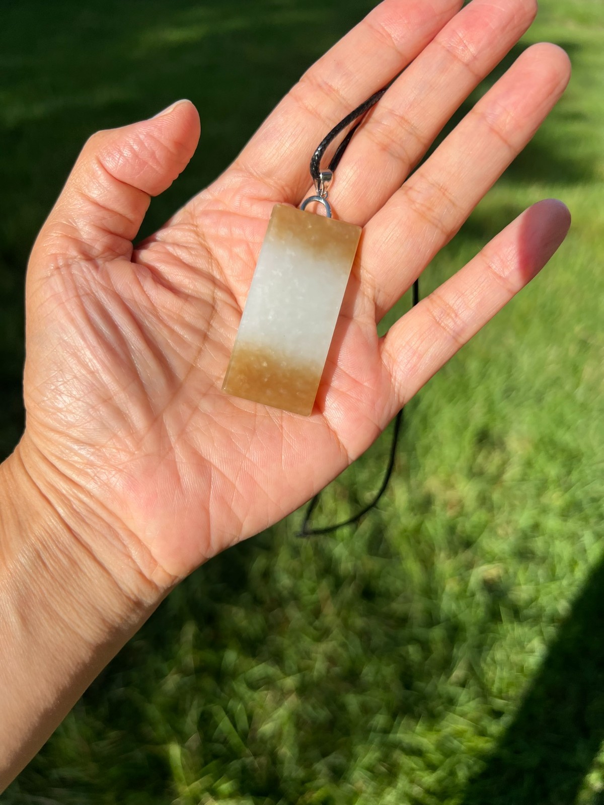 Genuine 100% Natural Nephrite Jade Golden Brown Wushi Plaque 无事牌 Pendant H394 6