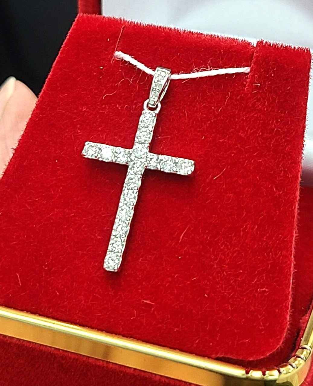 Deal! 0.55 CTW ROUND DIAMOND CLUSTER CROSS PENDANT CHARM IN 14K GOLD 28 MM