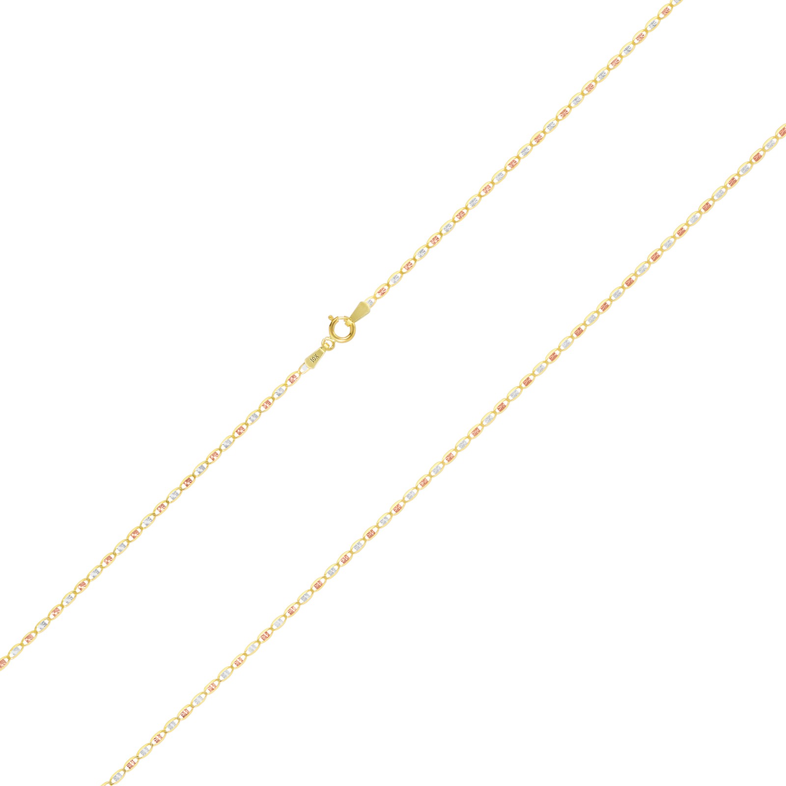 10K Solid Tri Yellow Rose White Gold 1.5mm Valentino Chain Womens Necklace 16″
