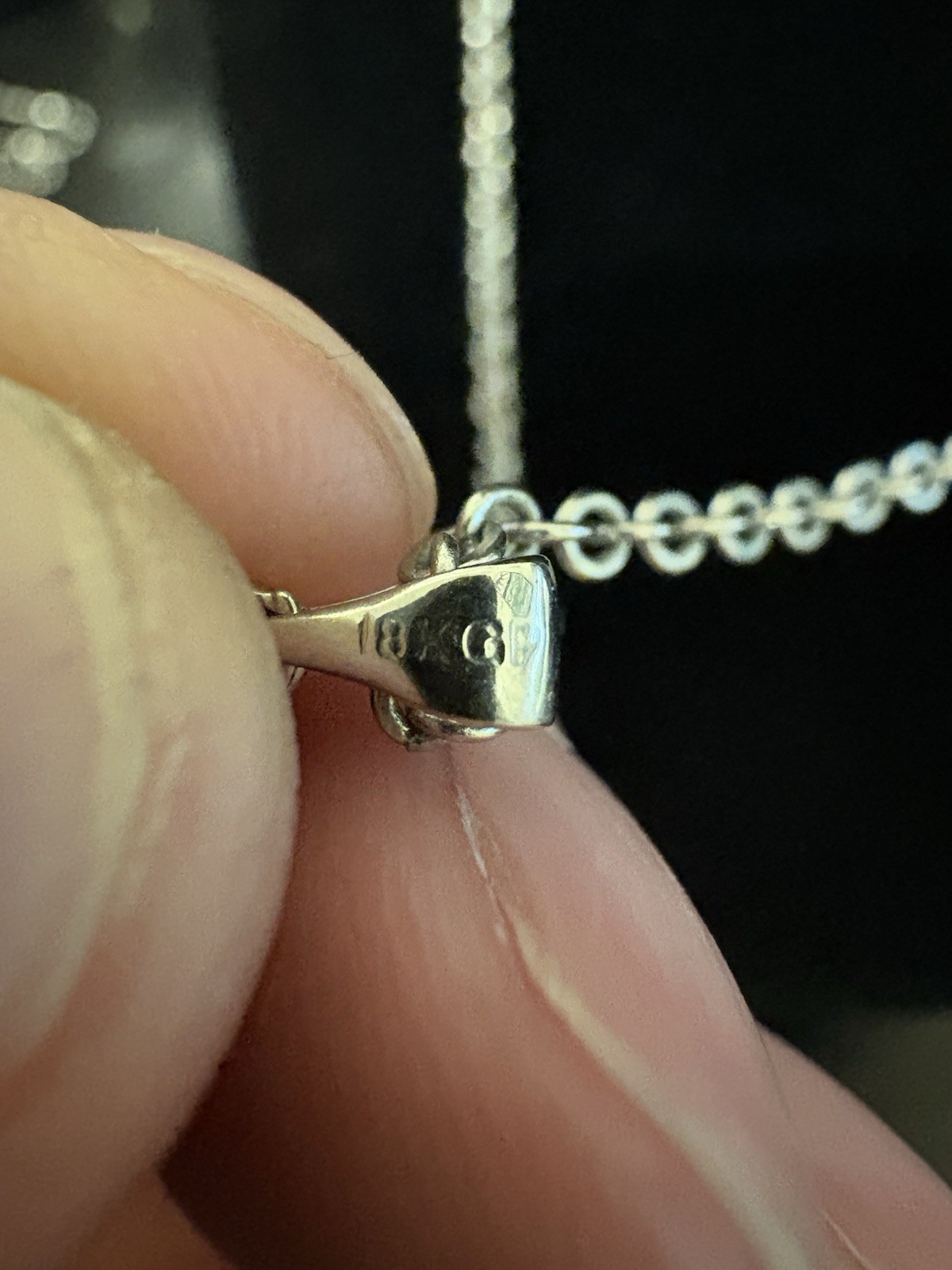 18k White Gold Plated Black Obsidian Pendant on Cable Chain 18”