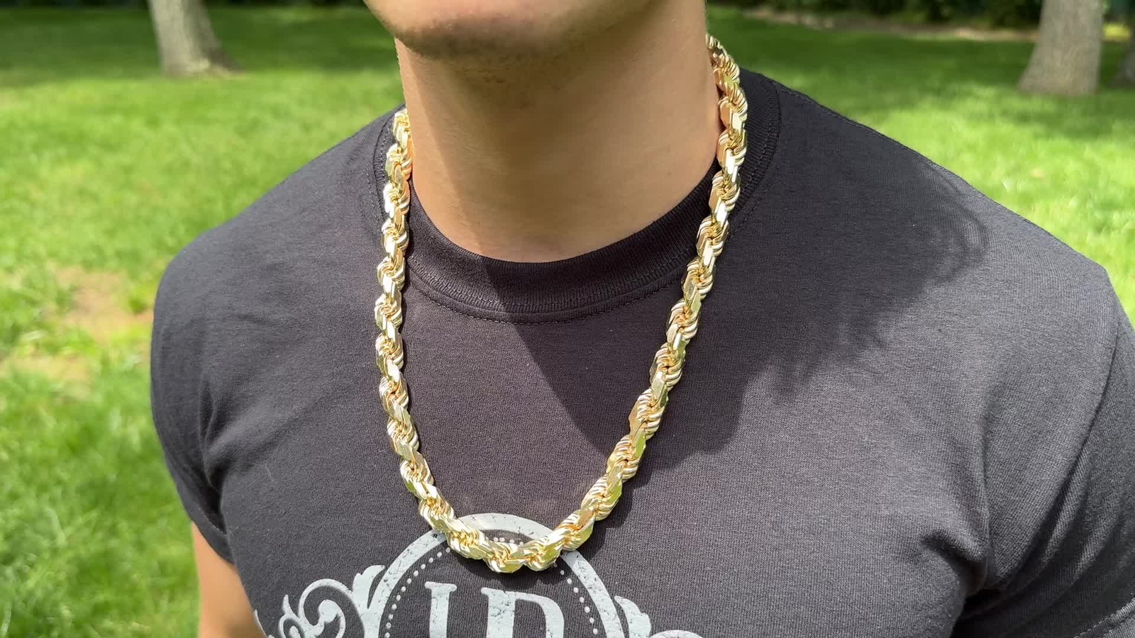 10mm Thick Mens Rope Chain 14k Gold Over Real Solid 925 Sterling Silver Necklace