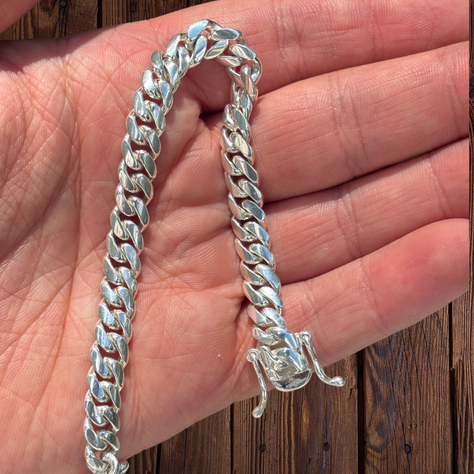 8mm Miami Cuban Link Bracelet – Real Solid 999 Fine Silver HANDMADE IN ITALY
