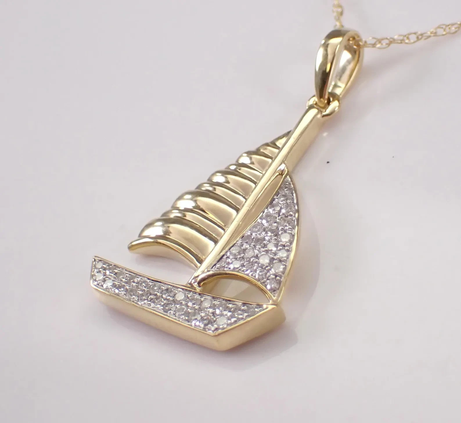 1 Ct Moissanite Ship Charm Sailboat Pendant Necklace 14K Yellow Gold Plated