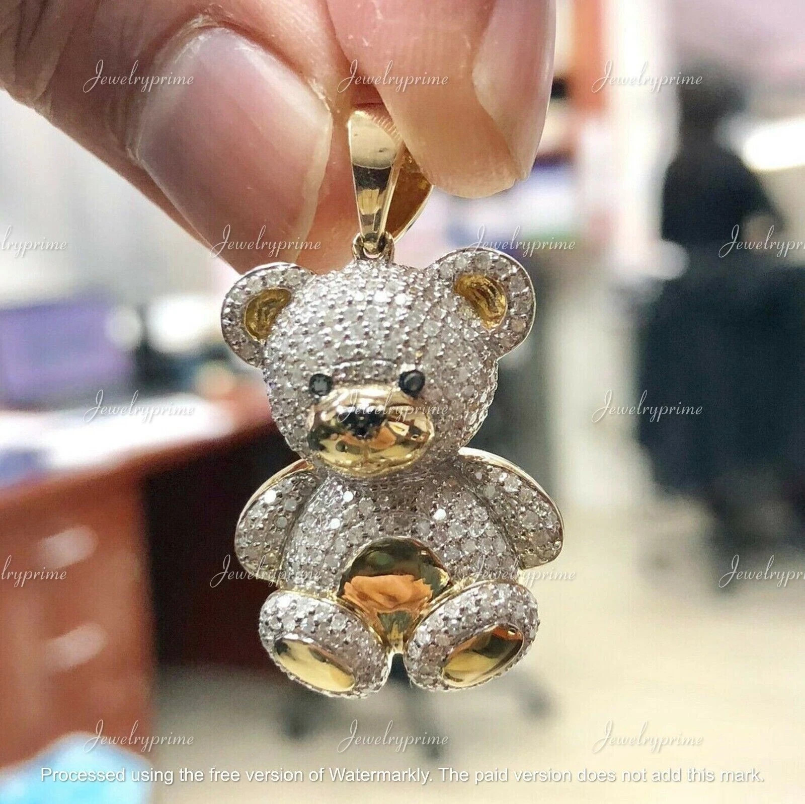 1.00 Ct Round Cut Lab Created Diamond Teddy Bear Pendant Gift Yellow Gold Plated