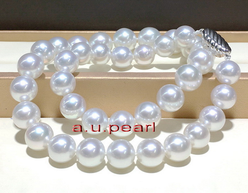 Australia top 17″12-14mm REAL south sea Perfect round WHITE pearl necklace 14K