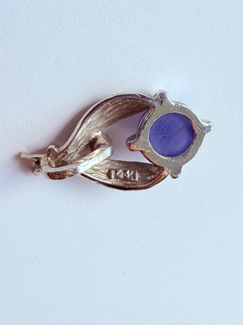 14K Solid White Gold Blue Star Sapphire & Topaz Necklace Vintage Pendant