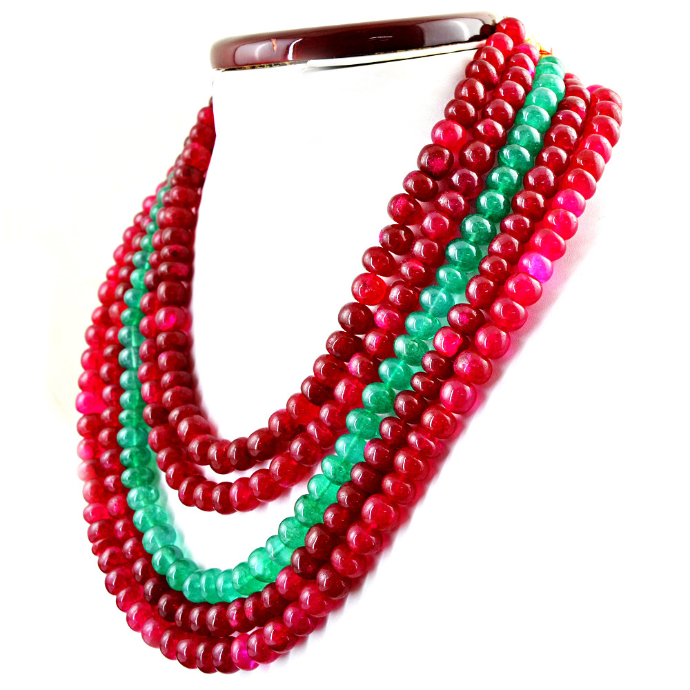 1625.00 Cts Earth Mined ENHANCED Ruby & Emerald Round Beads Necklace -NK 41-MF7