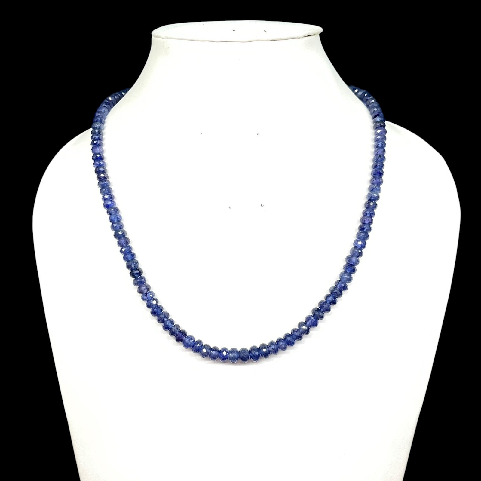 18″ Natural Ceylon Blue Sapphire Necklace 5-7mm Faceted Beads 925 Silver Clasp