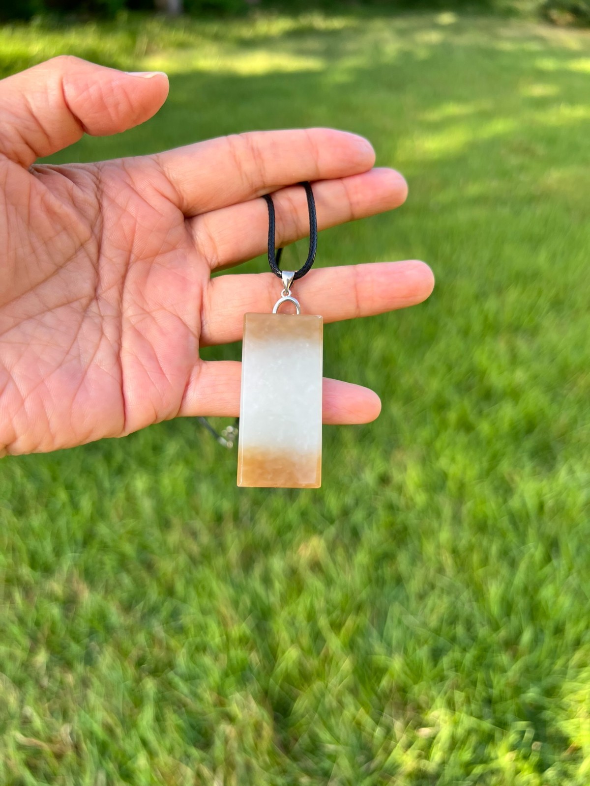 Genuine 100% Natural Nephrite Jade Golden Brown Wushi Plaque 无事牌 Pendant H394 6
