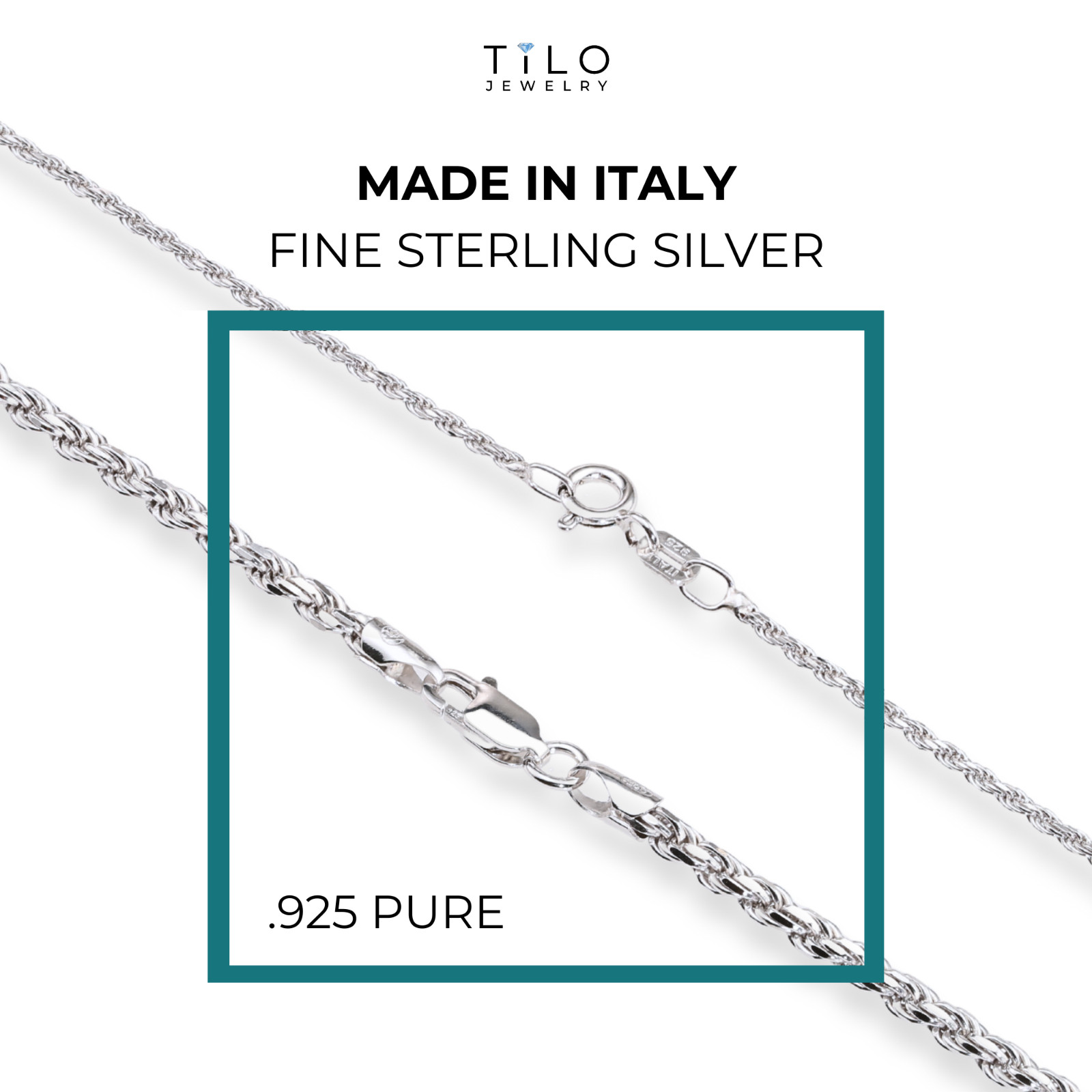 Solid 925 Sterling Silver 1.5mm-4mm Rope Chain Italian Pendant Necklace 18″-26″