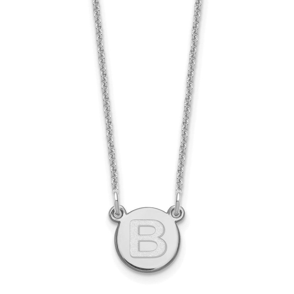 14k White Gold Tiny Circle Block Letter B Initial Pendant Necklace 18″