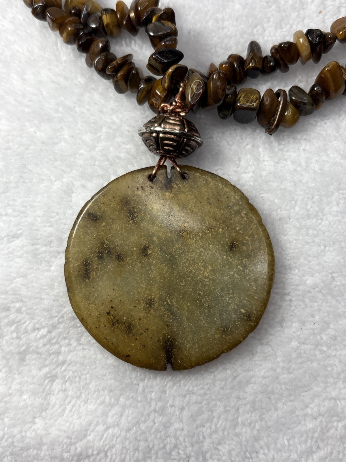 Dragon Pendant Tiger’s Eye Stone Polished Chip Bead Necklace Statement Jewelry