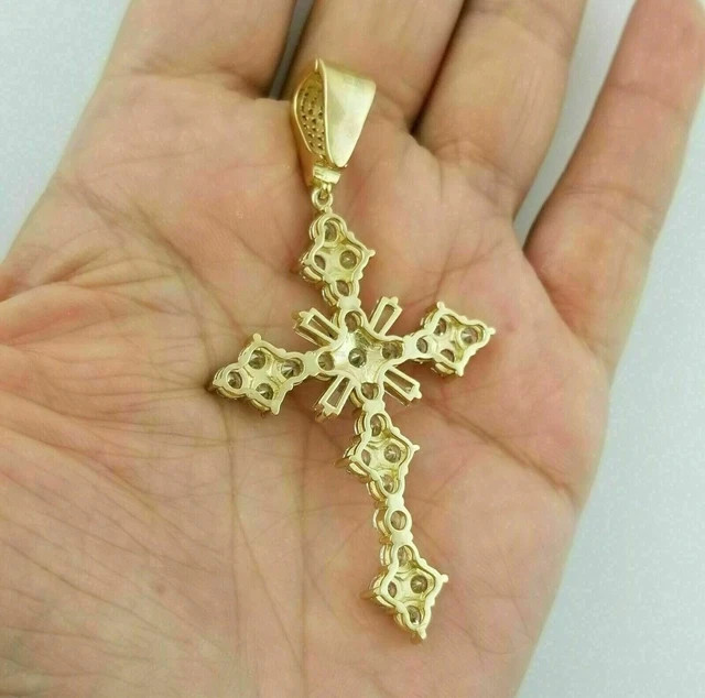 2Ct Round Cut Moissanite Cross Pendant With Free Chain 14k Yellow Gold Plated