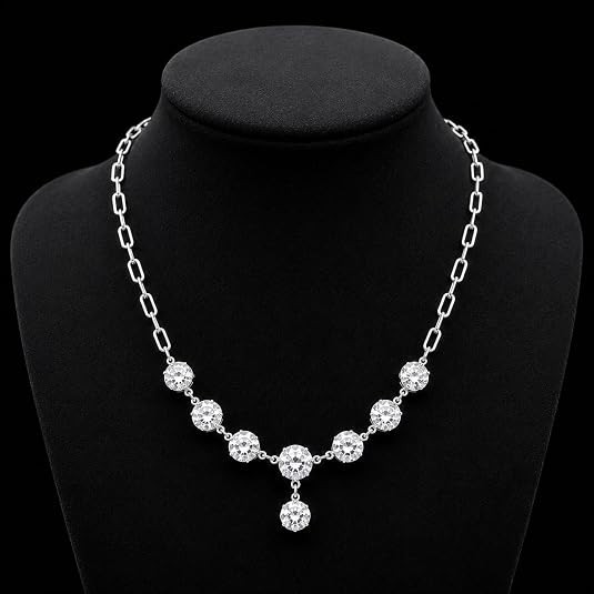 Elegant 5CT Oval Moissanite Necklace 18″ 14K White Gold Plated D Color VVS1
