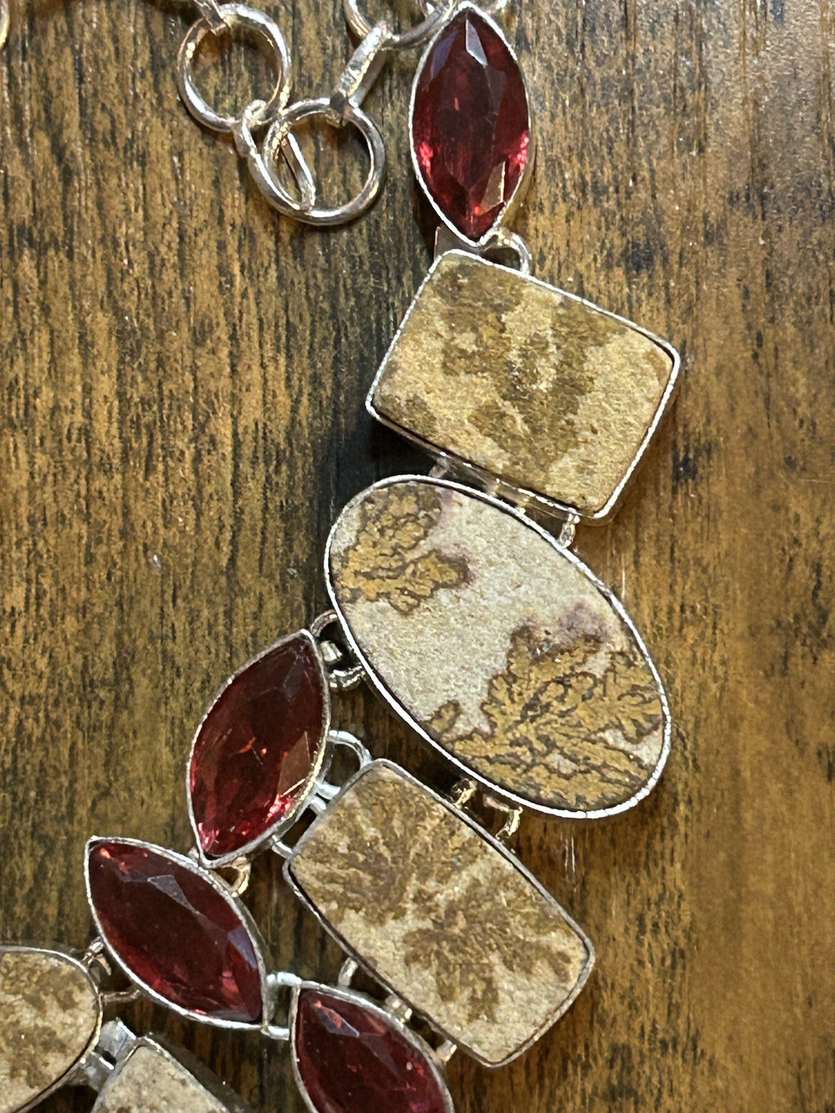 Rough German Dendritic Opal, Garnet Handmade 925 Silver Ethnic Big Necklace
