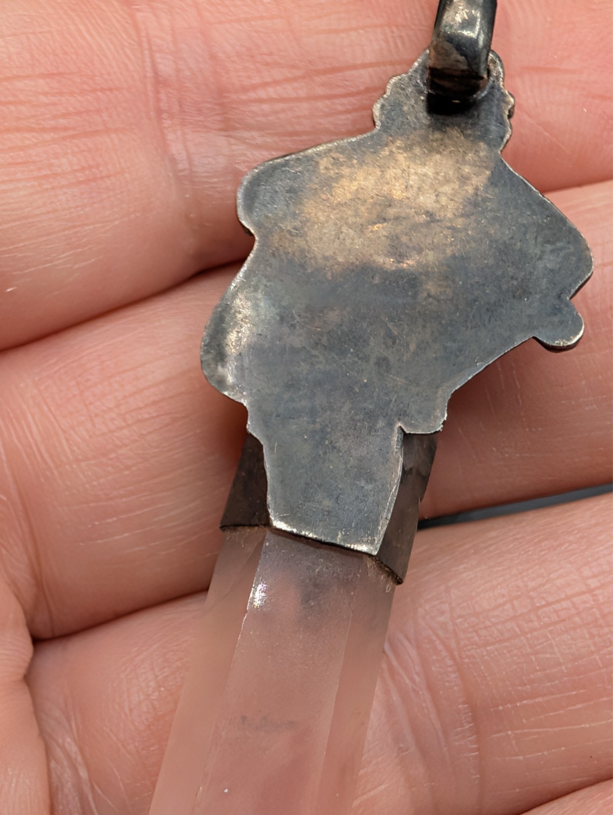 Unique Oxydised Sterling Silver Rose Quartz Point Ornate Pendant