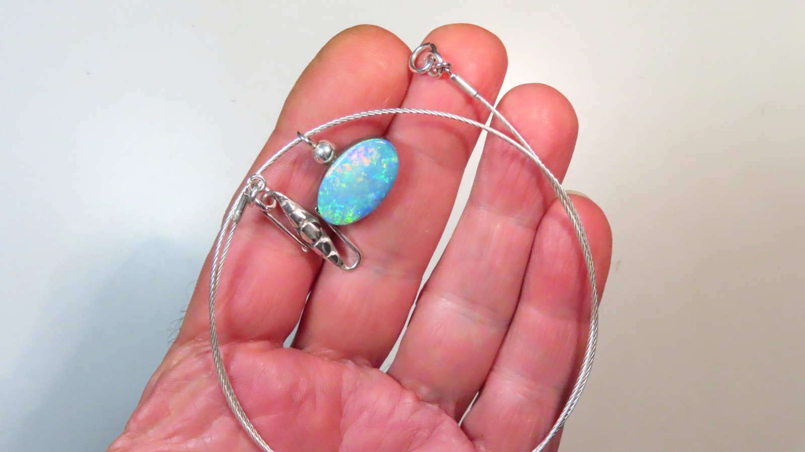 QLD BOULDER OPAL DOUBLET NECKLACE CHOKER 925 STERLING SILVER PENDANT HT OCA19137