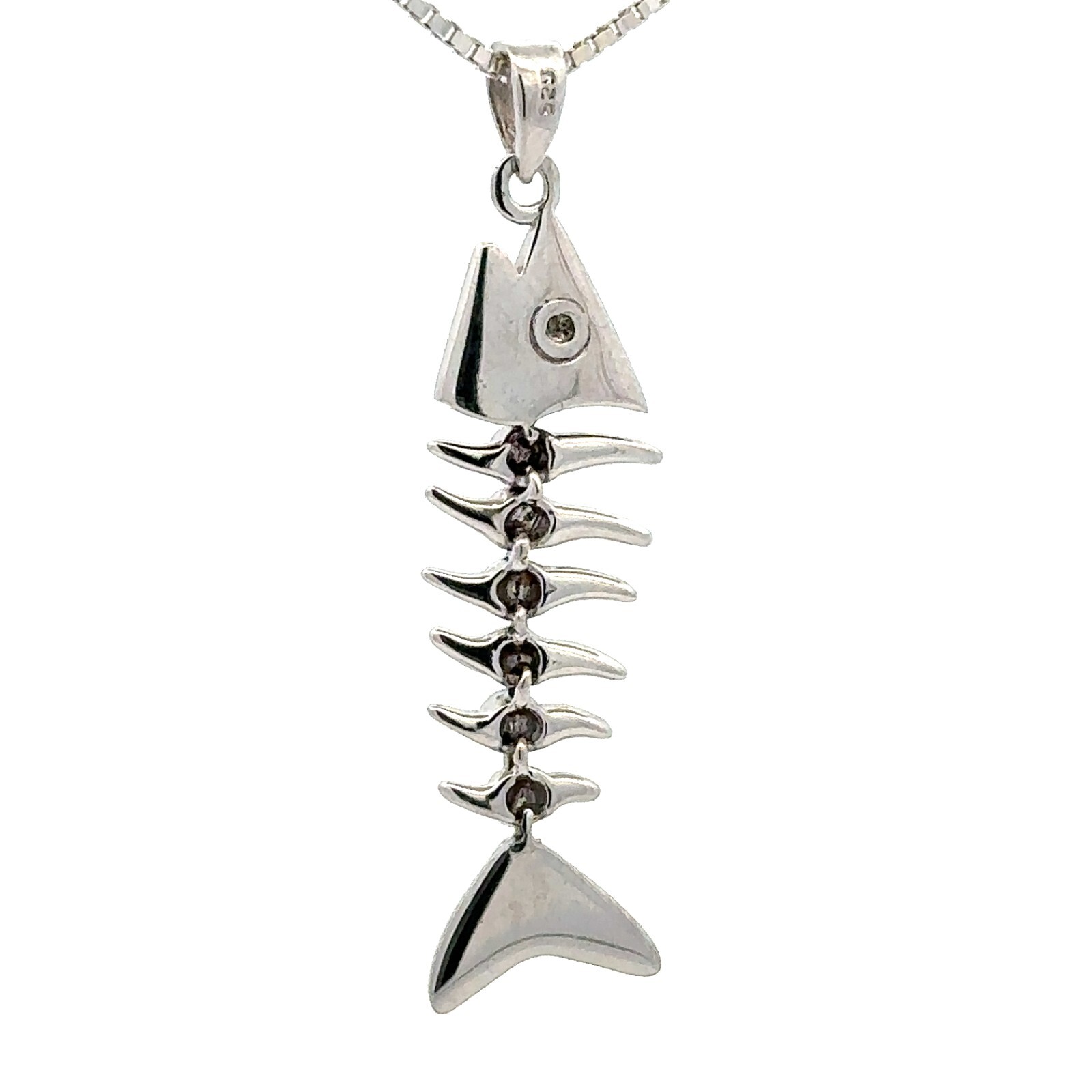 Sterling Silver Bone Fish Pendant-Articulated-(3/8 x 1 1/2 Inch)