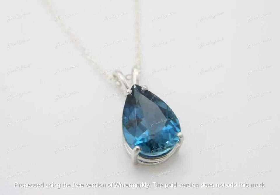 2Ct Pear Cut Lab-Created Topaz Beautiful Solitaire Pendant 14k White Gold Plated