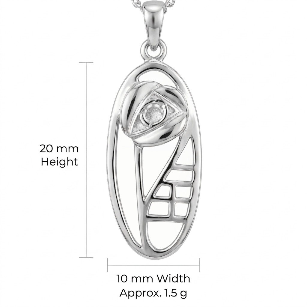 Sterling silver Charles Rennie Mackintosh rose pendant necklace with 18″ chain