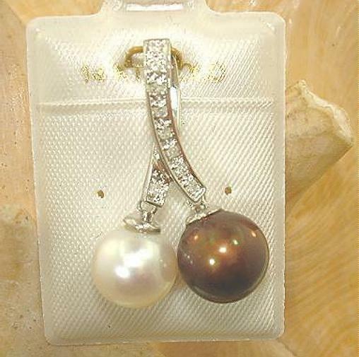 14K WHITE GOLD RIBBON FRESHWATER WHITE CHOCOLATE PEARL 0.09CT DIAMOND PENDANT #2