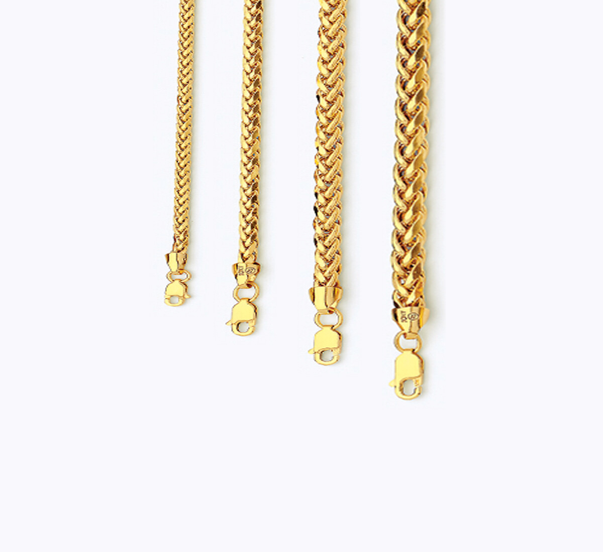 14k Yellow Gold 2.5mm-5mm Wheat Palm Chain Bracelet Size 7″-30″ Hollow
