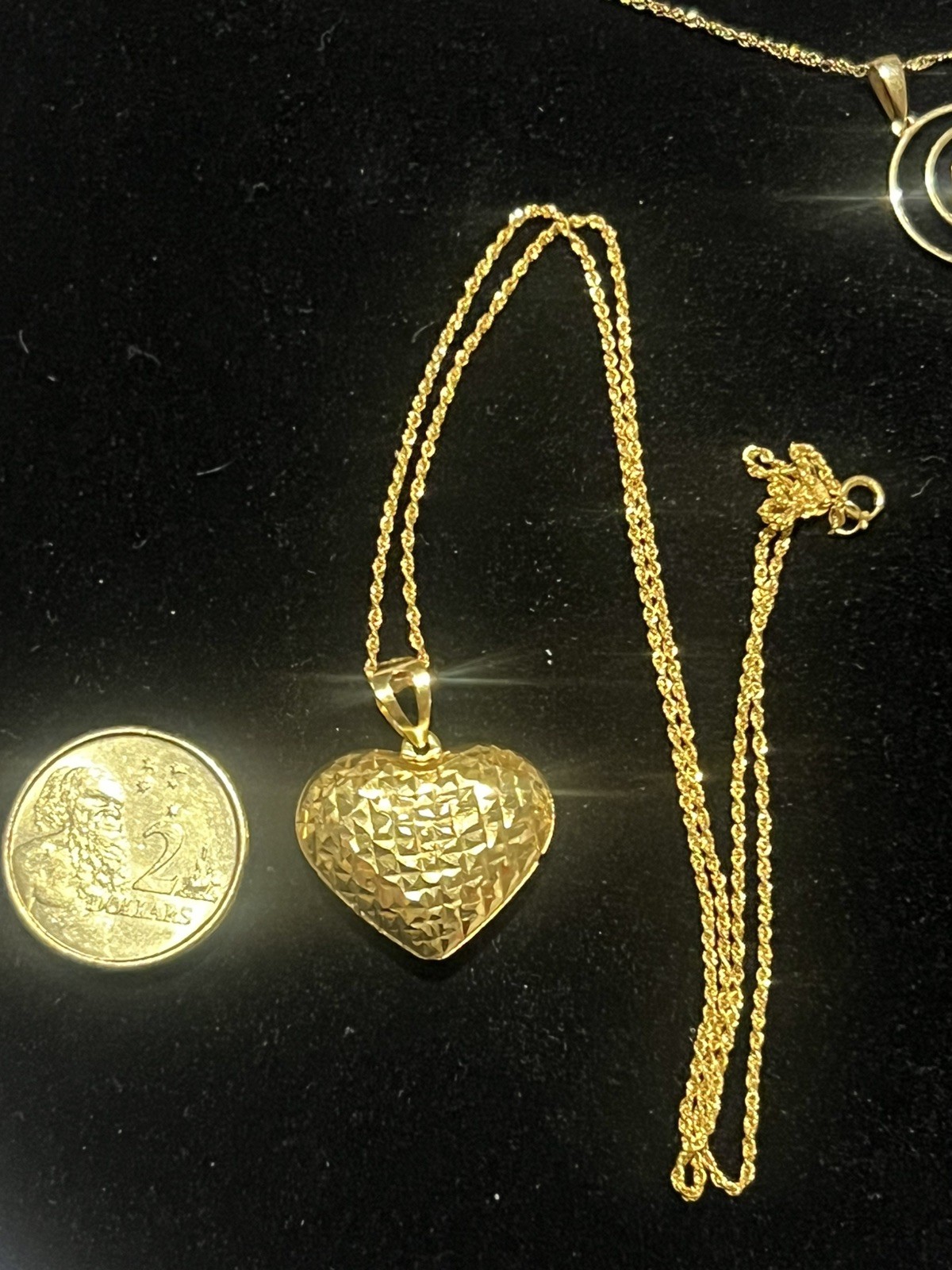 Genuine 18K Solid Gold Diamond Cut Heart Pendant Necklace 18″ Rope Chain 750