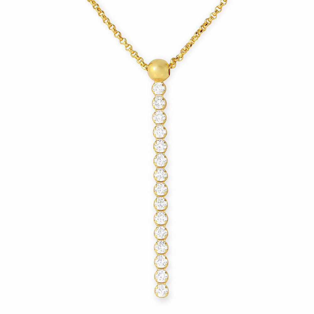 14K YELLOW GOLD OVER 925 STERLING SILVER DROP BAR NECKLACE W/ LAB DIAMONDS