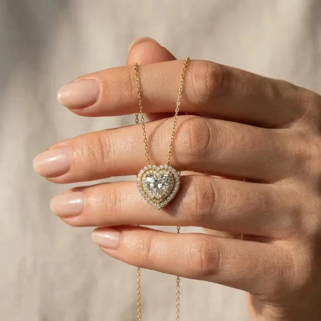 2Ct Heart Cut Lab-Created Diamond Chain Pendant 14K Yellow Gold Plated