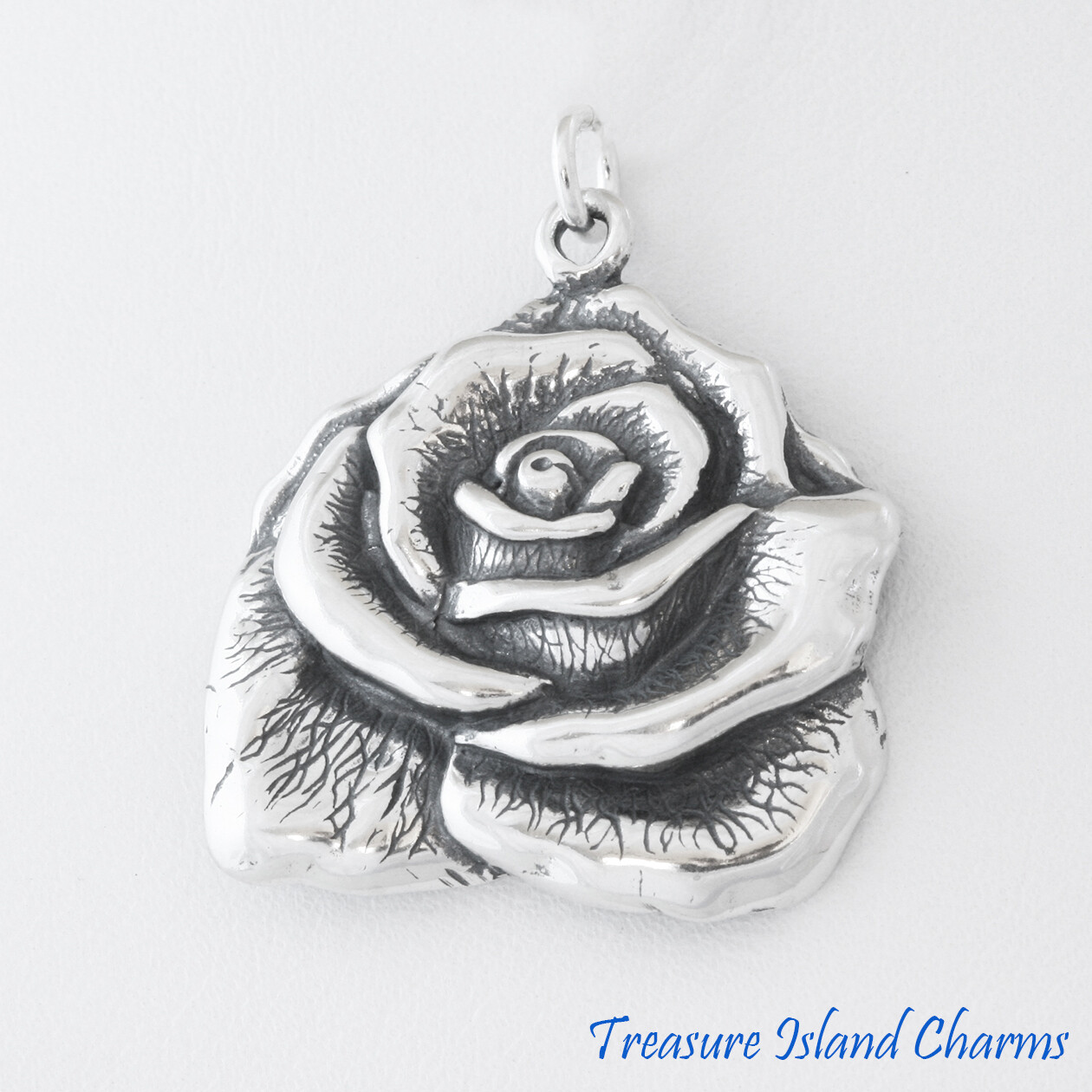 Large Rose June Birth Flower 925 Sterling Silver Charm Pendant Necklace 16″ 18″