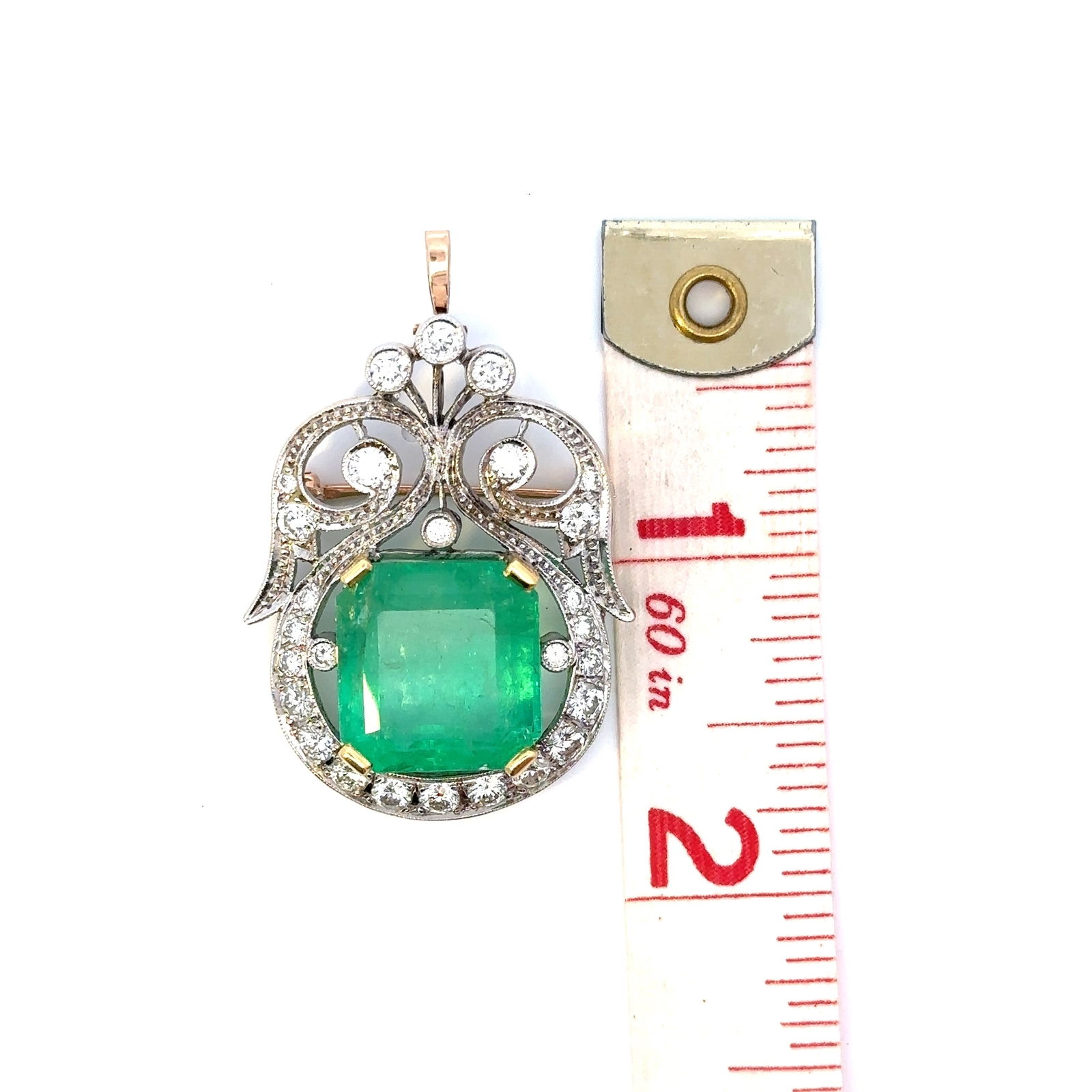 GIA Certified Emerald Diamond Brooch/Pendant Set in 14KT White Yellow Gold G006