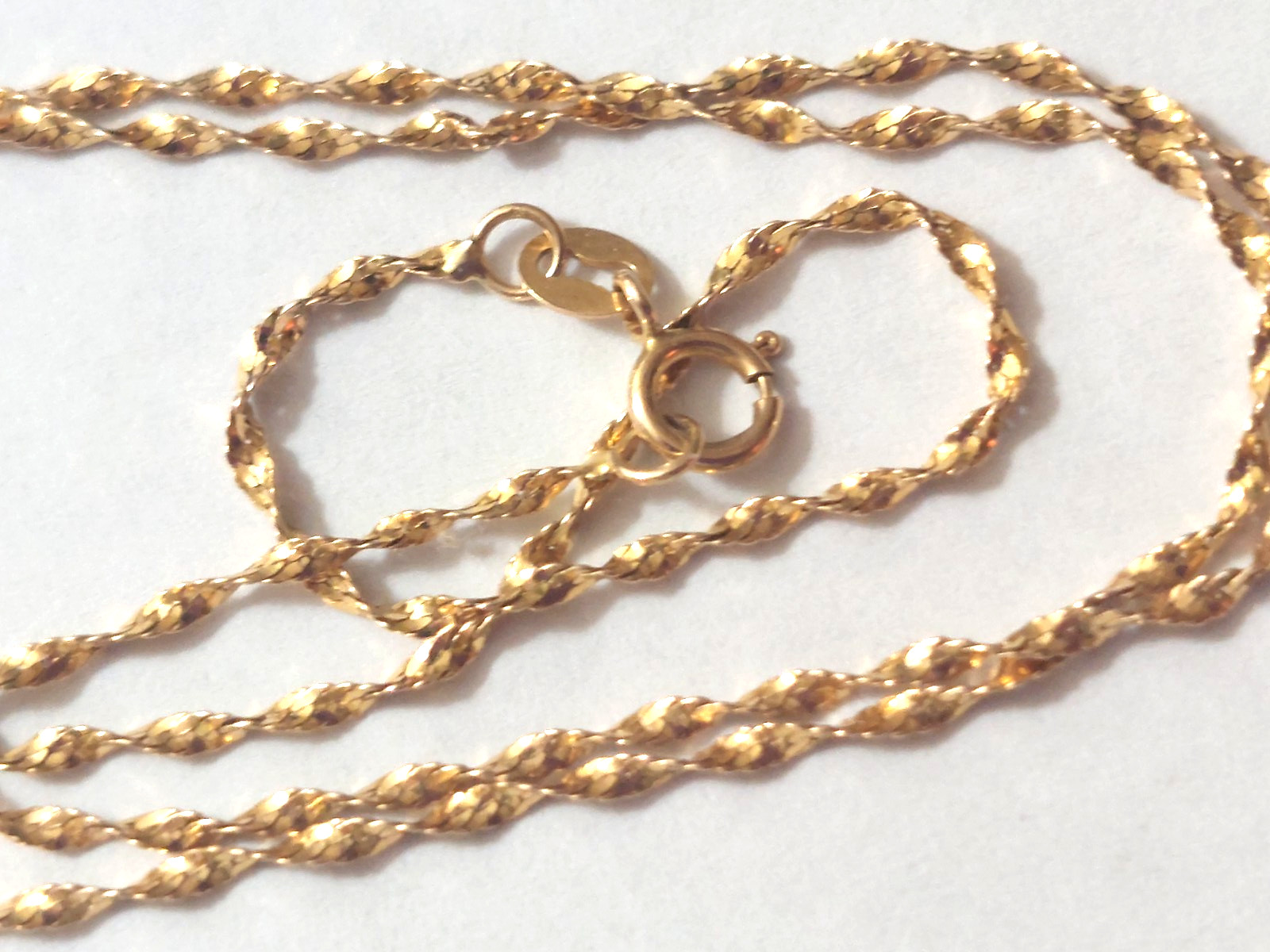 10K YELLOW SOLID GOLD 1.5 MM SINGAPORE CHAIN NECKLACE 16” LONG ITALY