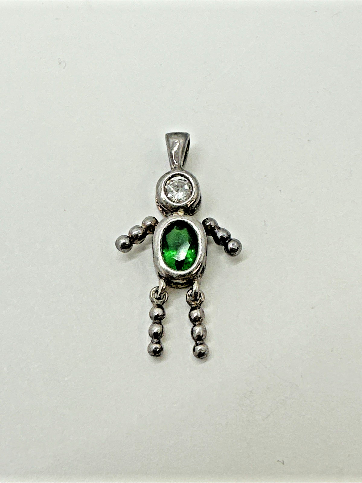 Sterling Silver 925 Charm Pendant Birthstone Baby Boy May Green 1.25” L