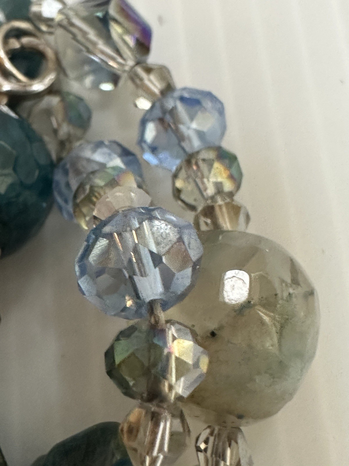 925 STERLING SILVER CLASP CHRYSOBERYL INDICOLITE STONES GREEN BLUE 34” NECKLACE