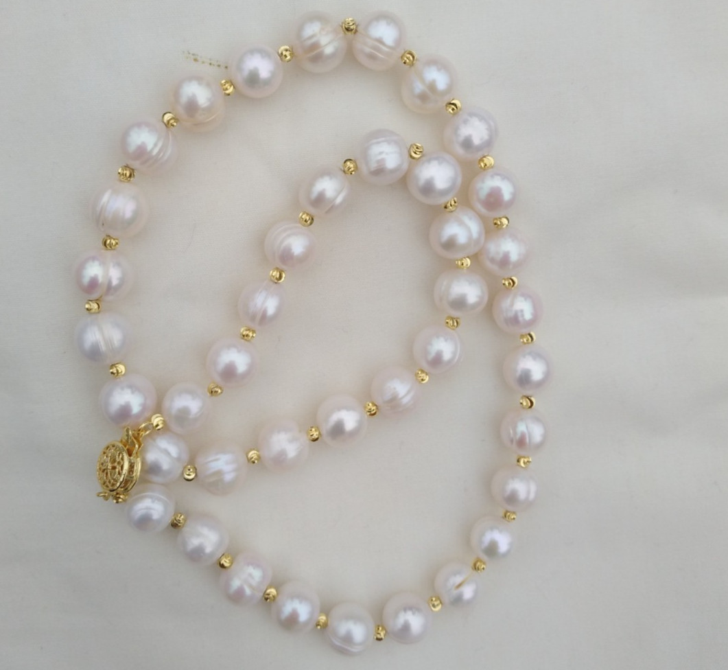 20 Inch Gorgeous Natural AAA 11-10mm South Sea White Pearl Necklace 14k Gold P