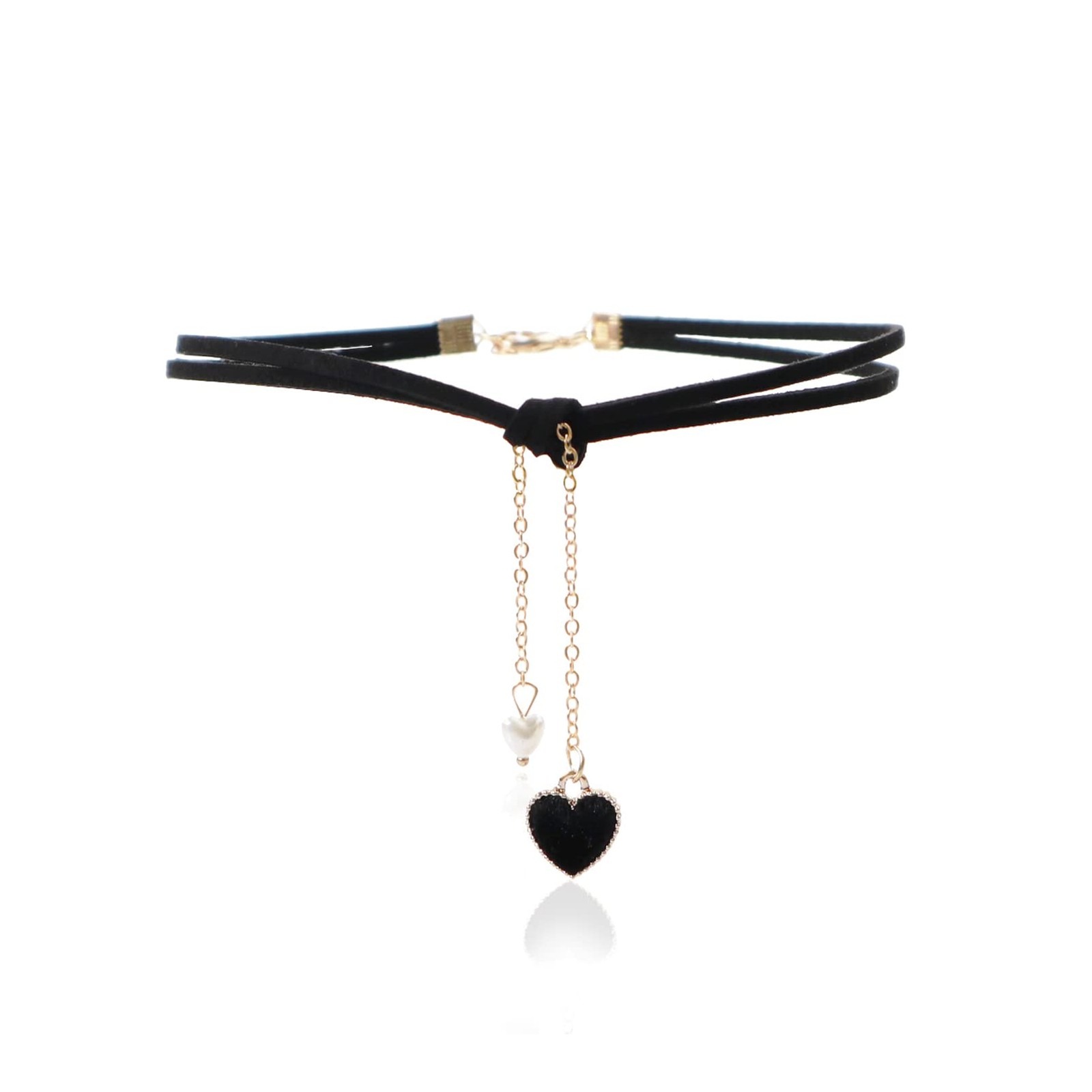 Heart Choker Necklace for Women 2Pcs Double layer Chokers (BLACK)