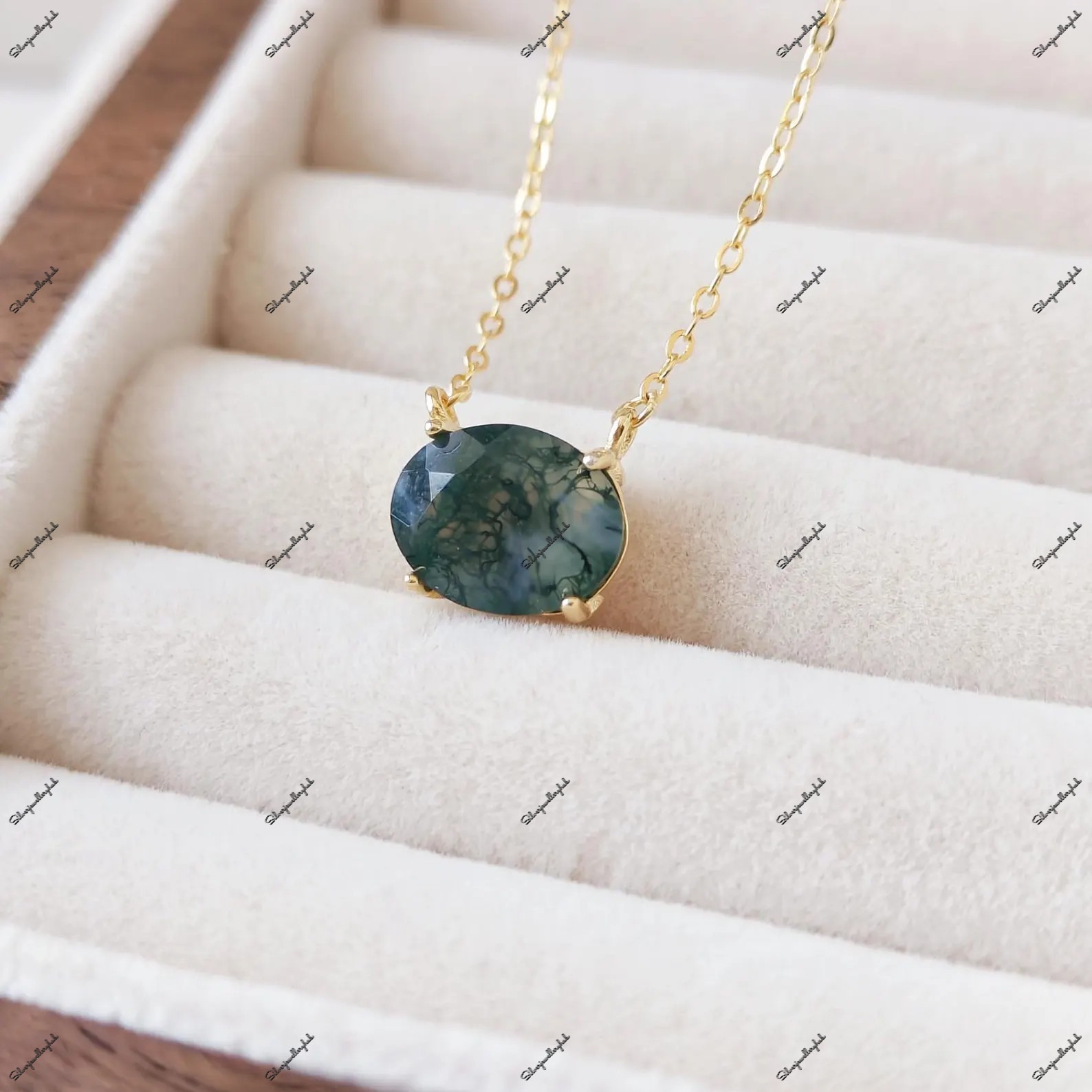 Oval Cut Green Moss Agate Gemstone Handmade 925 Sterling Silver Gift Necklace