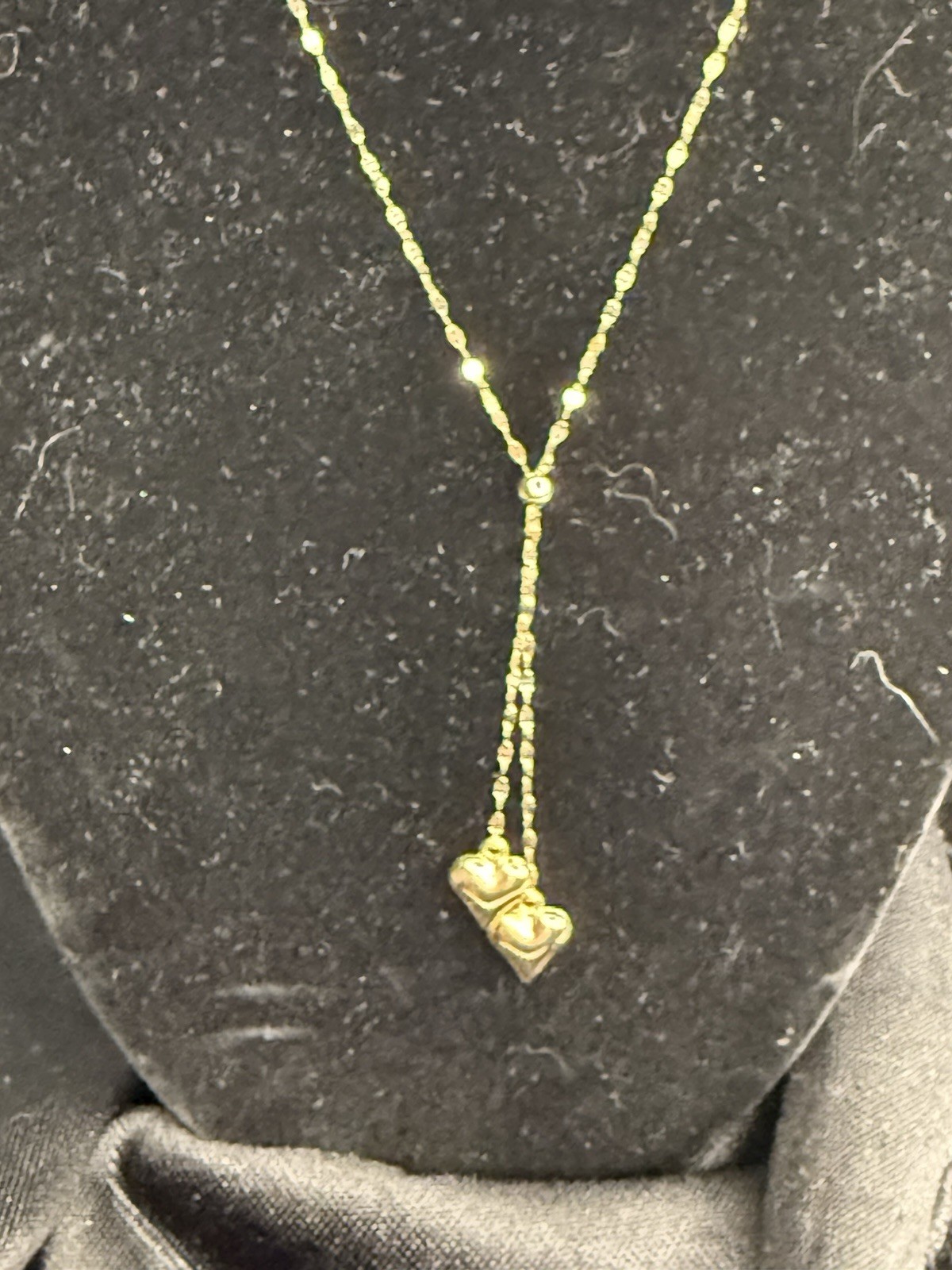 14K Yellow Gold 18 in Y Chain With Gold Heart On Ends Dainty and Gorgeous
