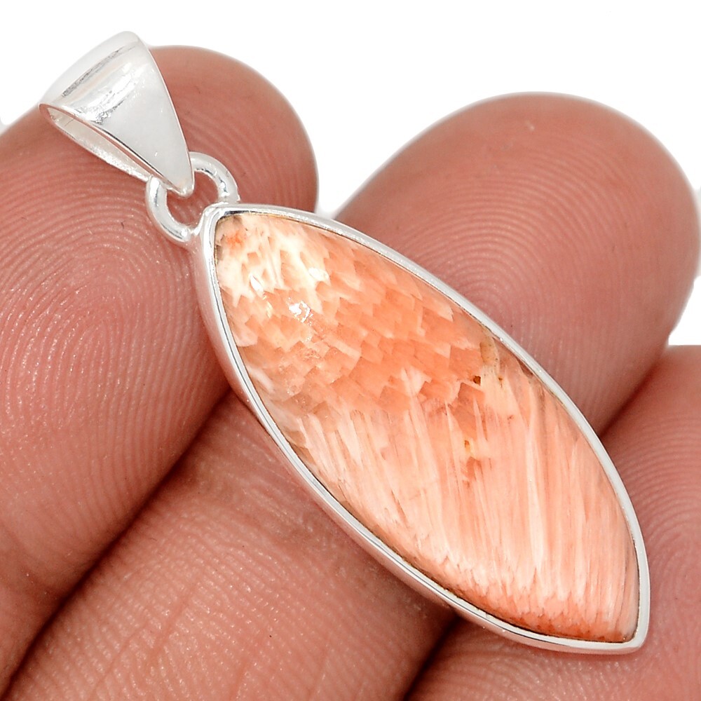 Natural Orange Scolecite – India 925 Sterling Silver Pendants Jewelry CP72400