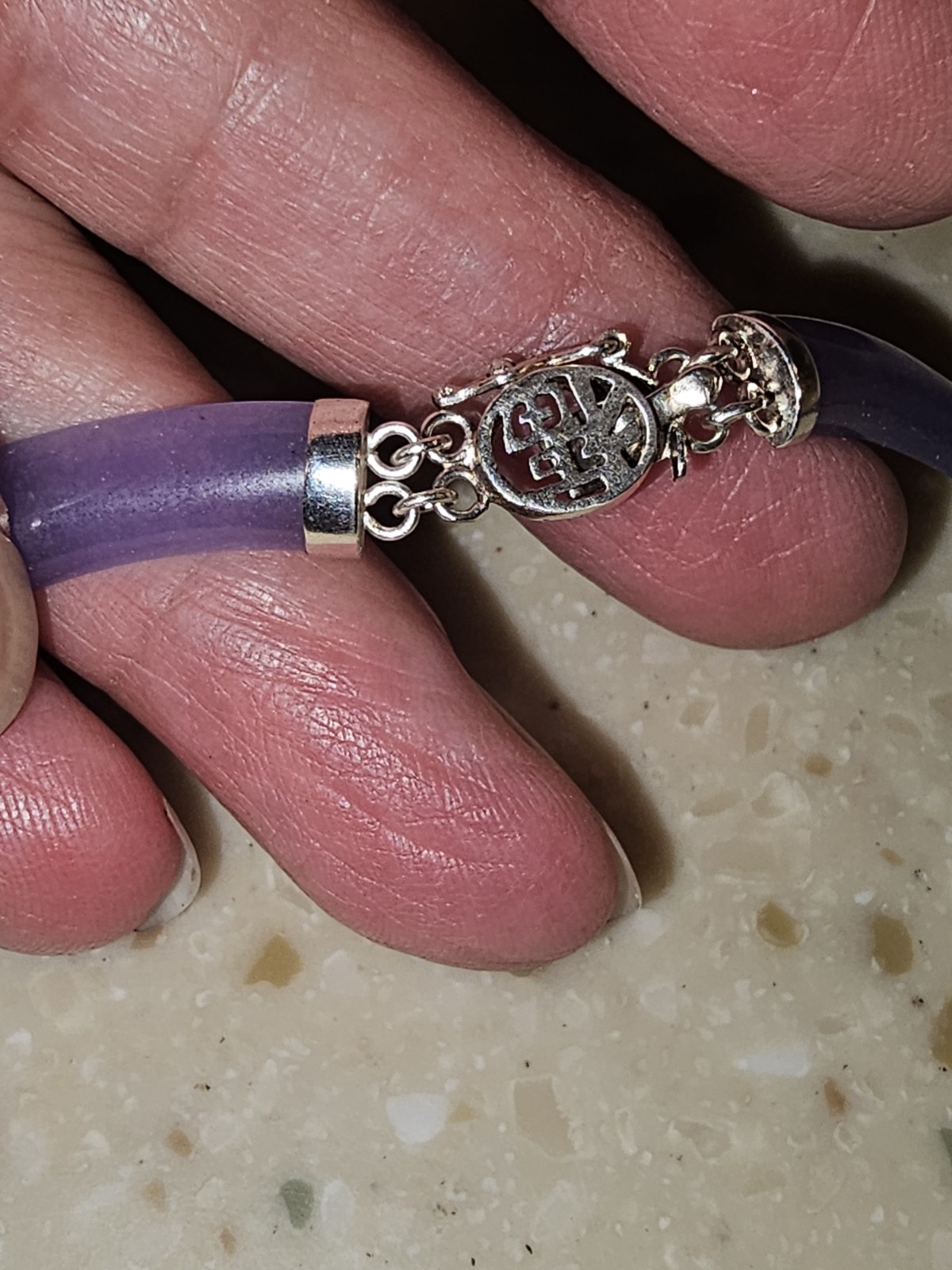 Vtg Lavender Jade Necklace, 925 Sterling, Chinese Shou Longevity Clasp, Choker.