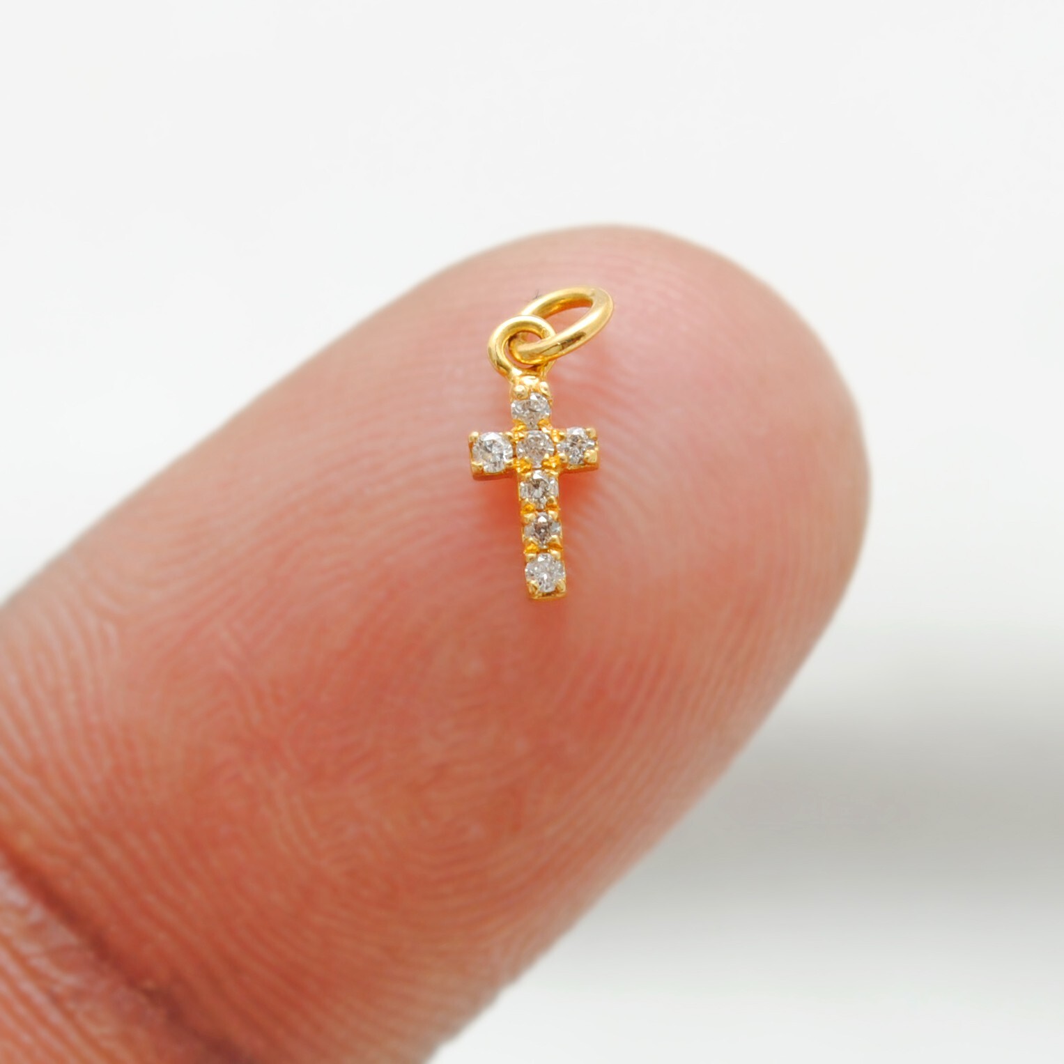Genuine Diamond 14k Yellow Gold Holy Cross Charm Pendant Christmas Gift