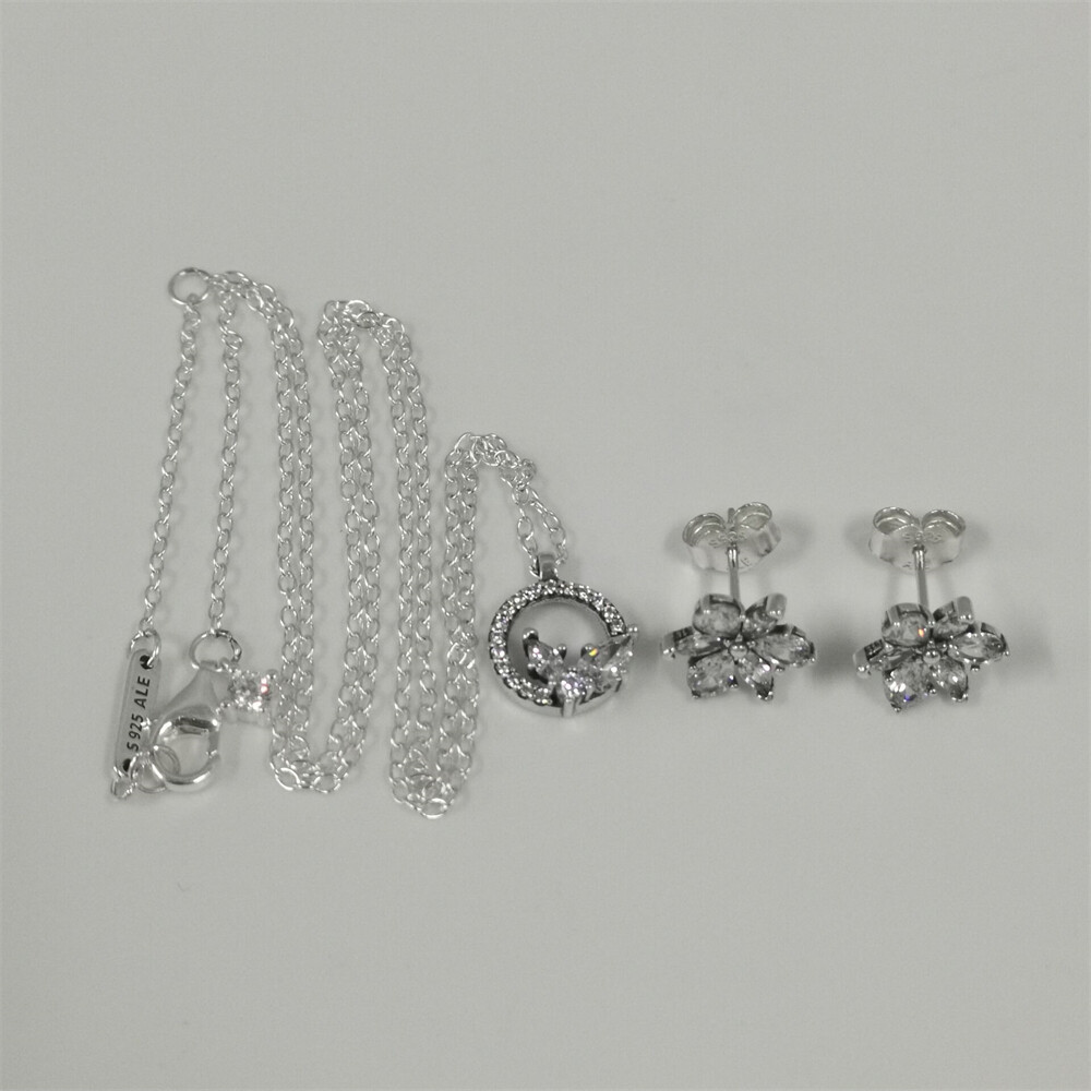 Pandora Sparkling Herbarium Circle and Cluster Necklace and Earrings Set-45CM