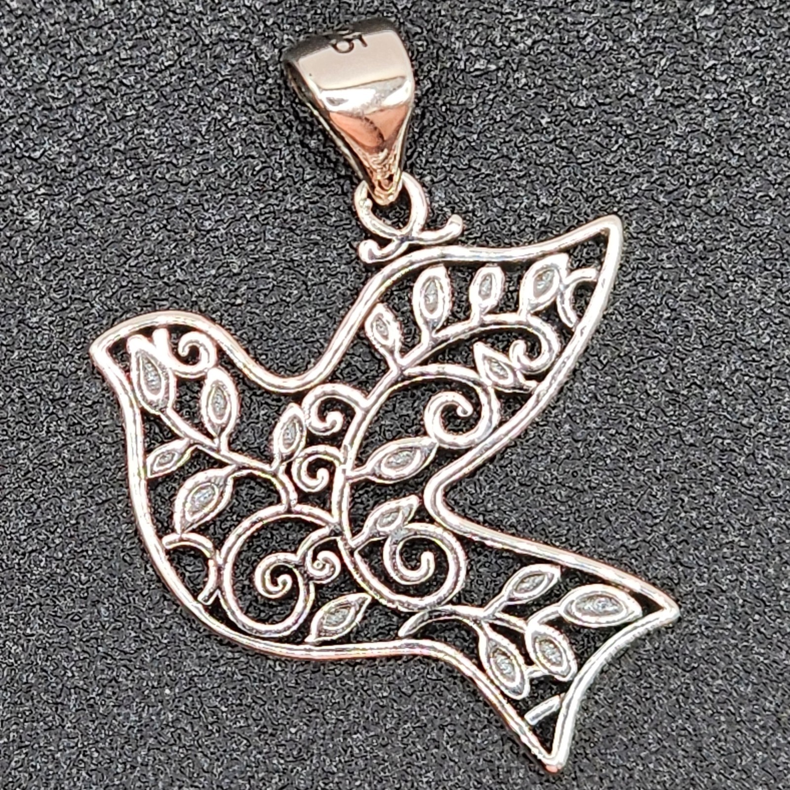 925 NEW Sterling Silver Pendant- Dove & Flowers 22mm Length and Width FREE SHIPP